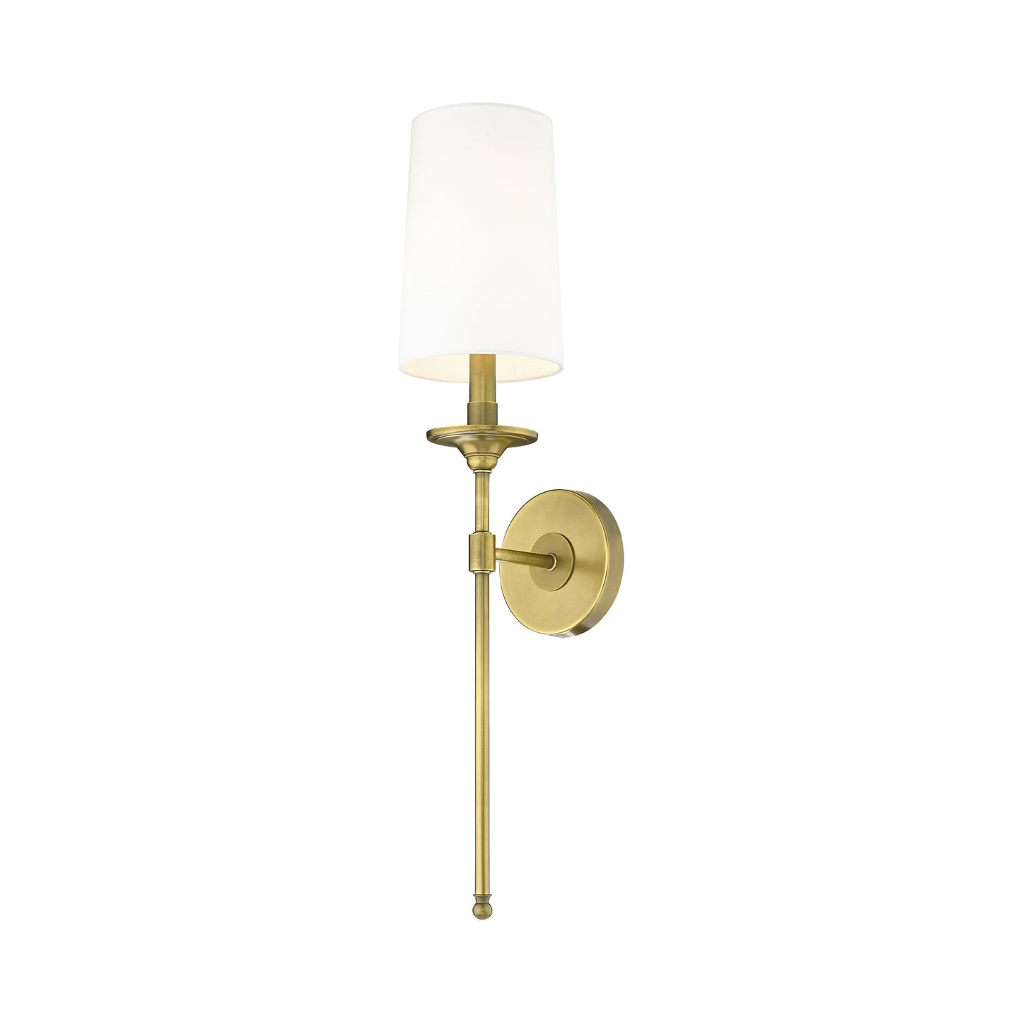 Emily Single Wall Light in Rubbed Brass/White.