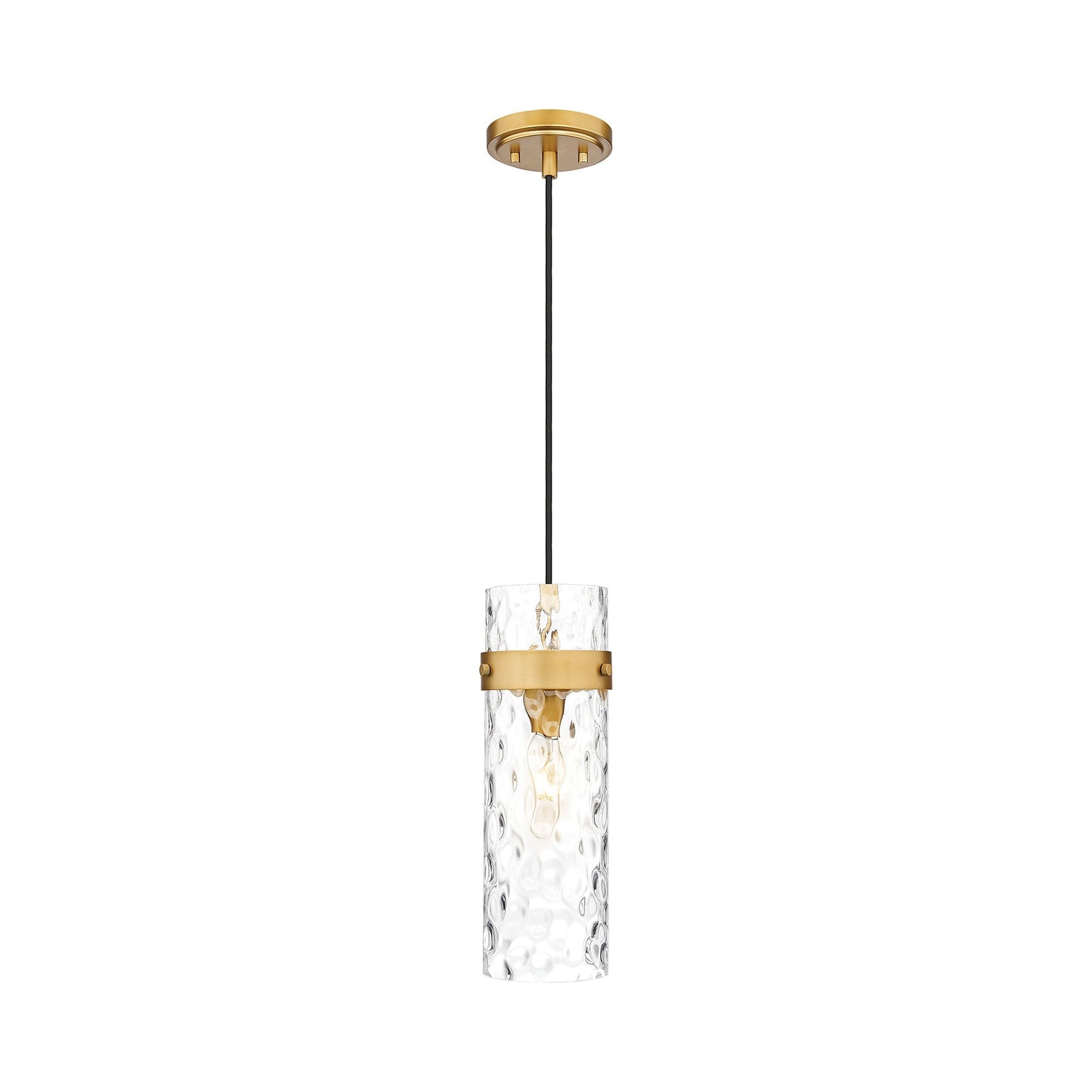 Fontaine Single Pendant Light in Rubbed Brass.