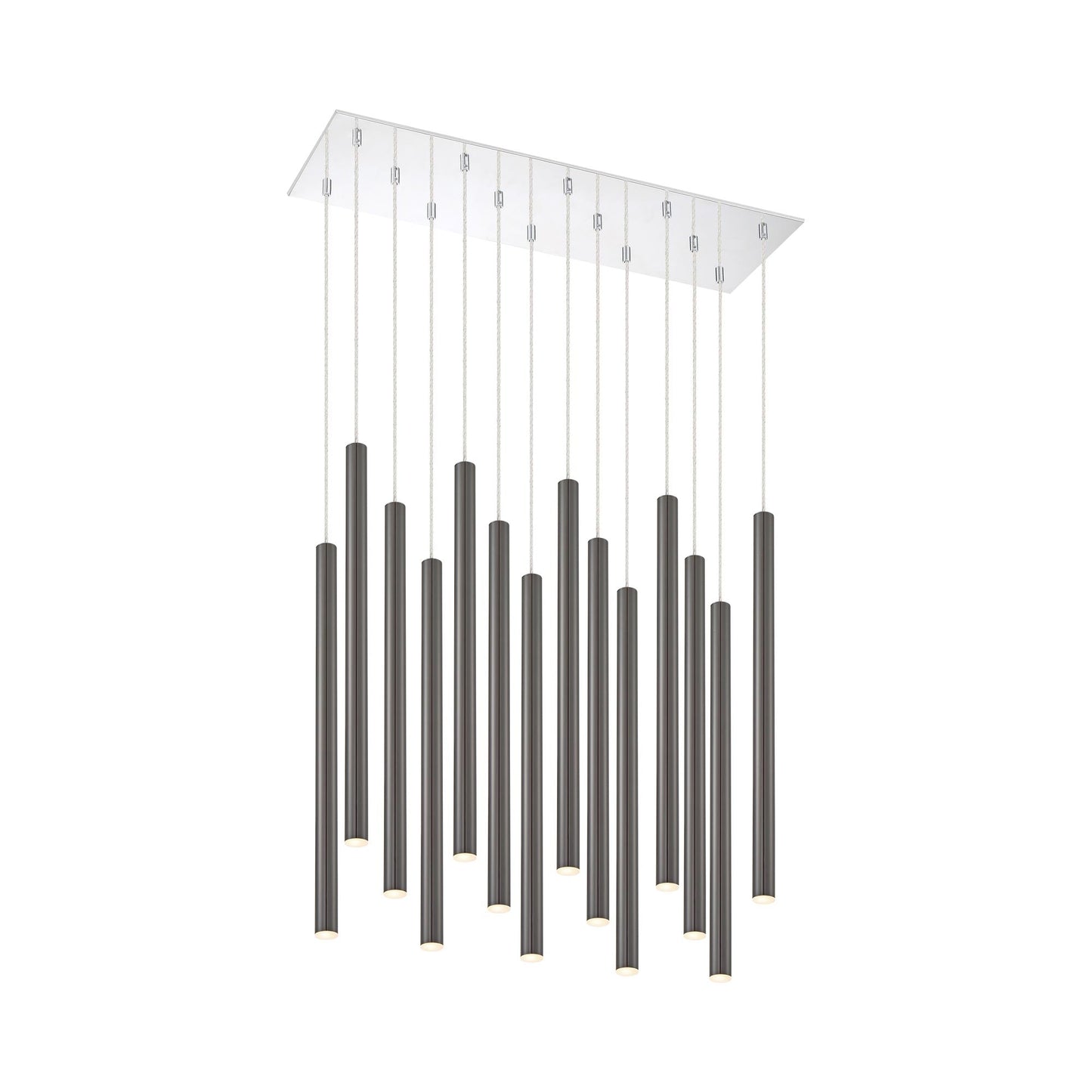 Forest LED Rectangle Chandelier in Chrome/Pearl Black (14-Light/24-Inch).