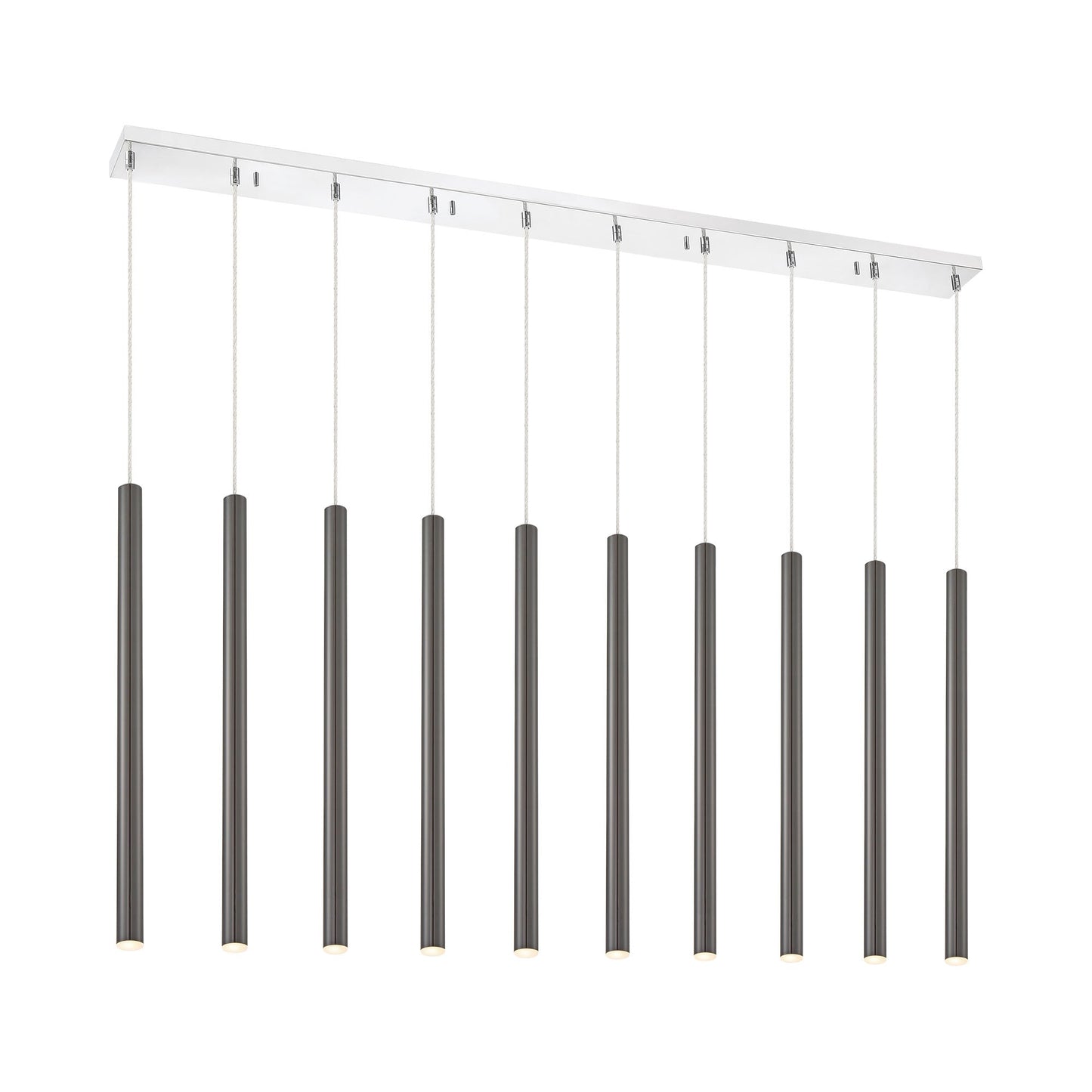 Forest Linear LED Chandelier in Chrome/Pearl Black (10-Light/24-Inch).