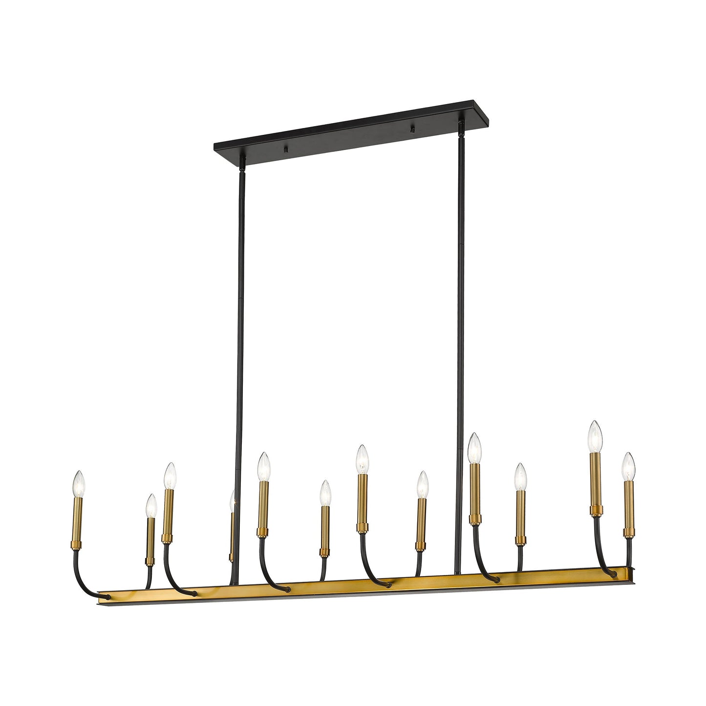 Haylie Linear Chandelier in Matte Black/Olde Brass (12-Light).