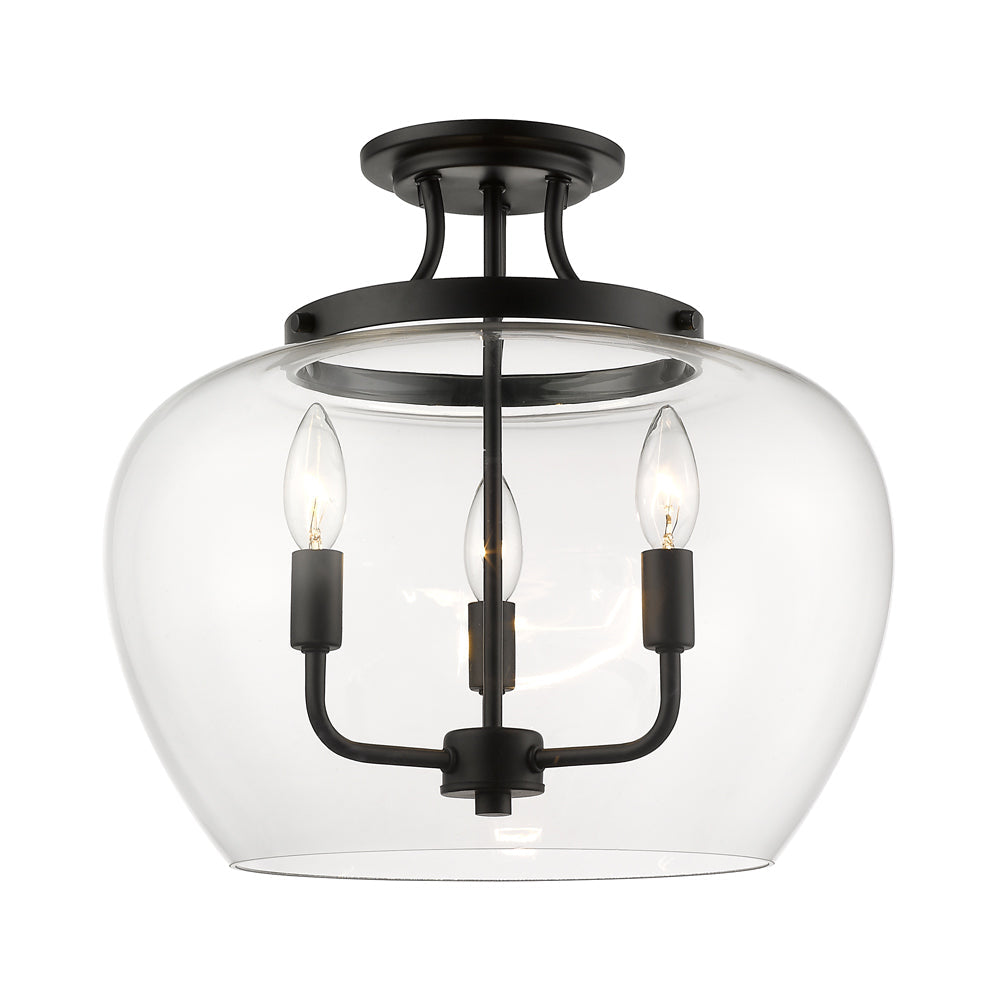 Joliet Semi Flush-Mount Ceiling Light in Matte Black (3-Light).