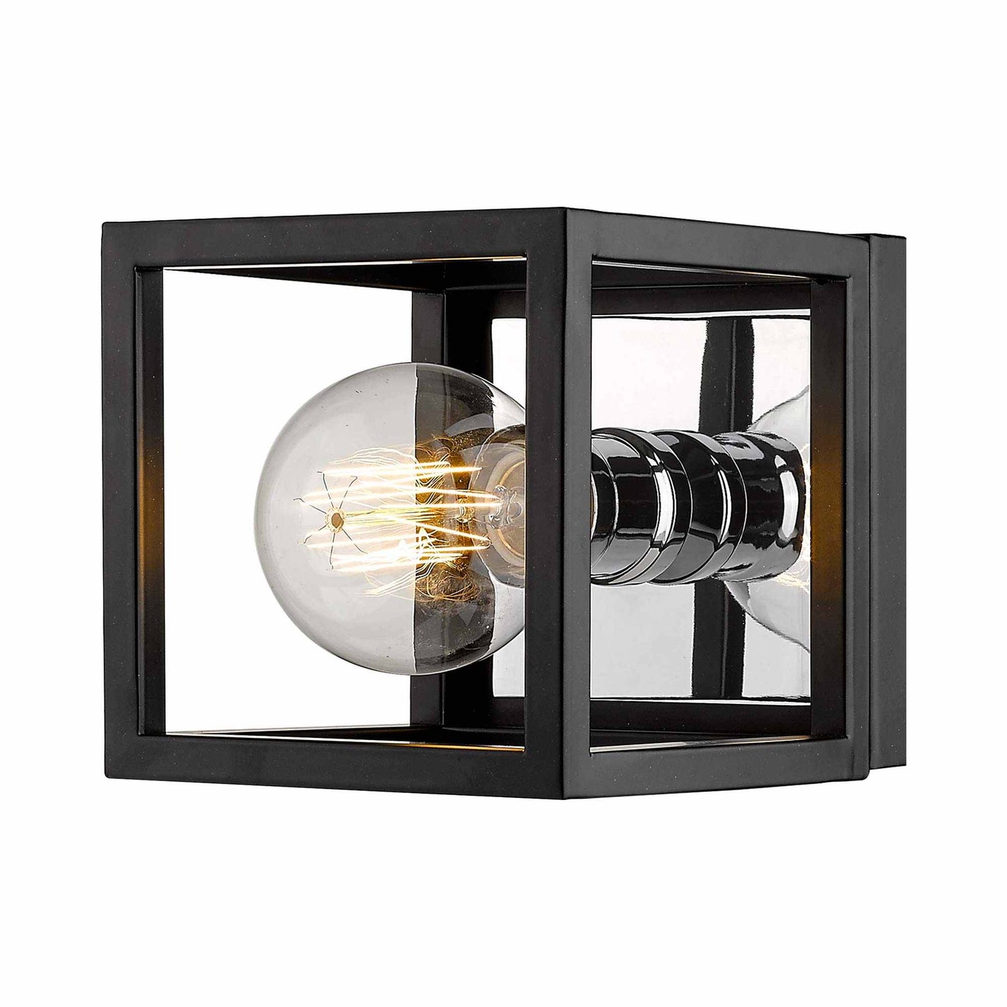 Kube Bath Wall Light in Matte Black/Chrome.