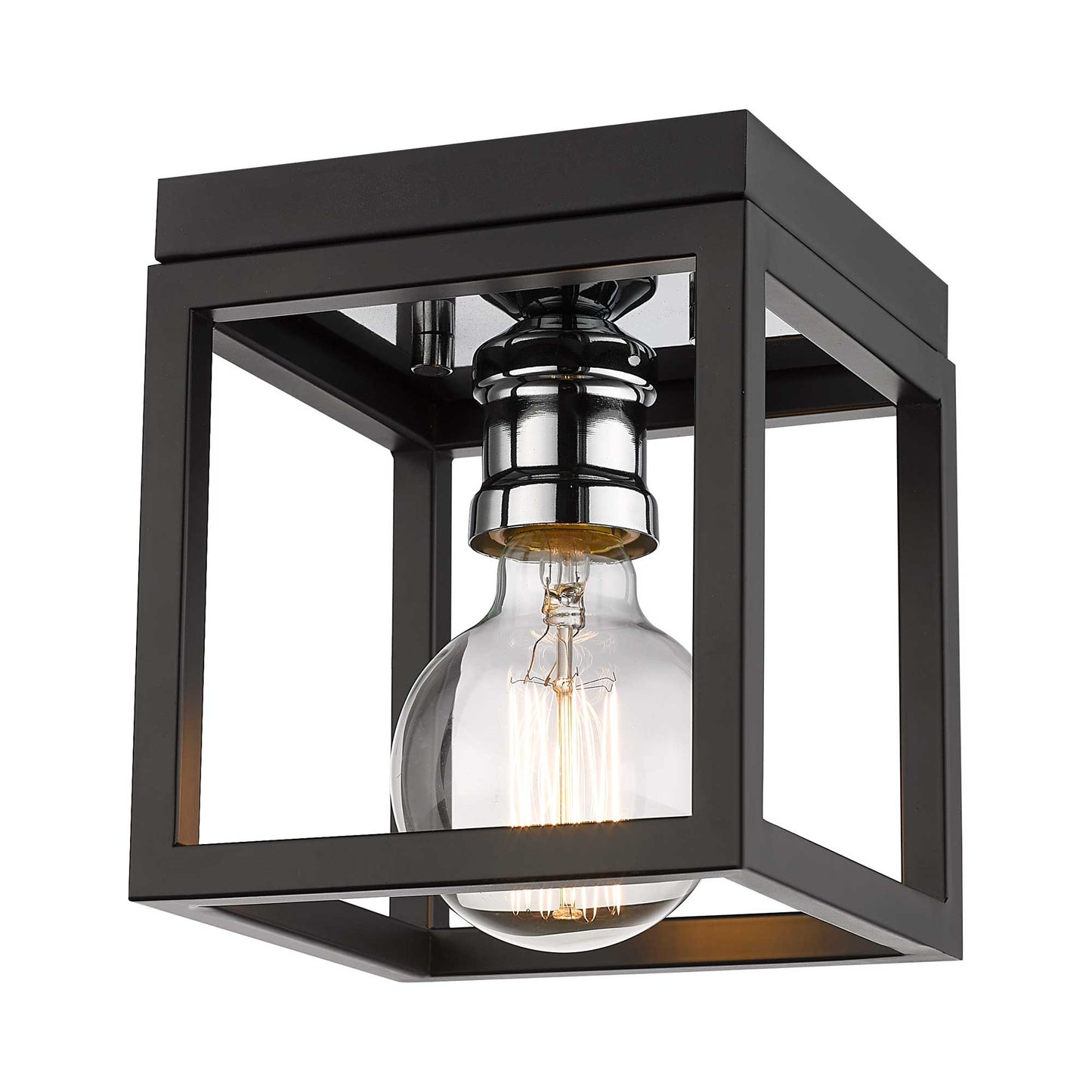 Kube Flush Mount Ceiling Light in Matte Black/Chrome.