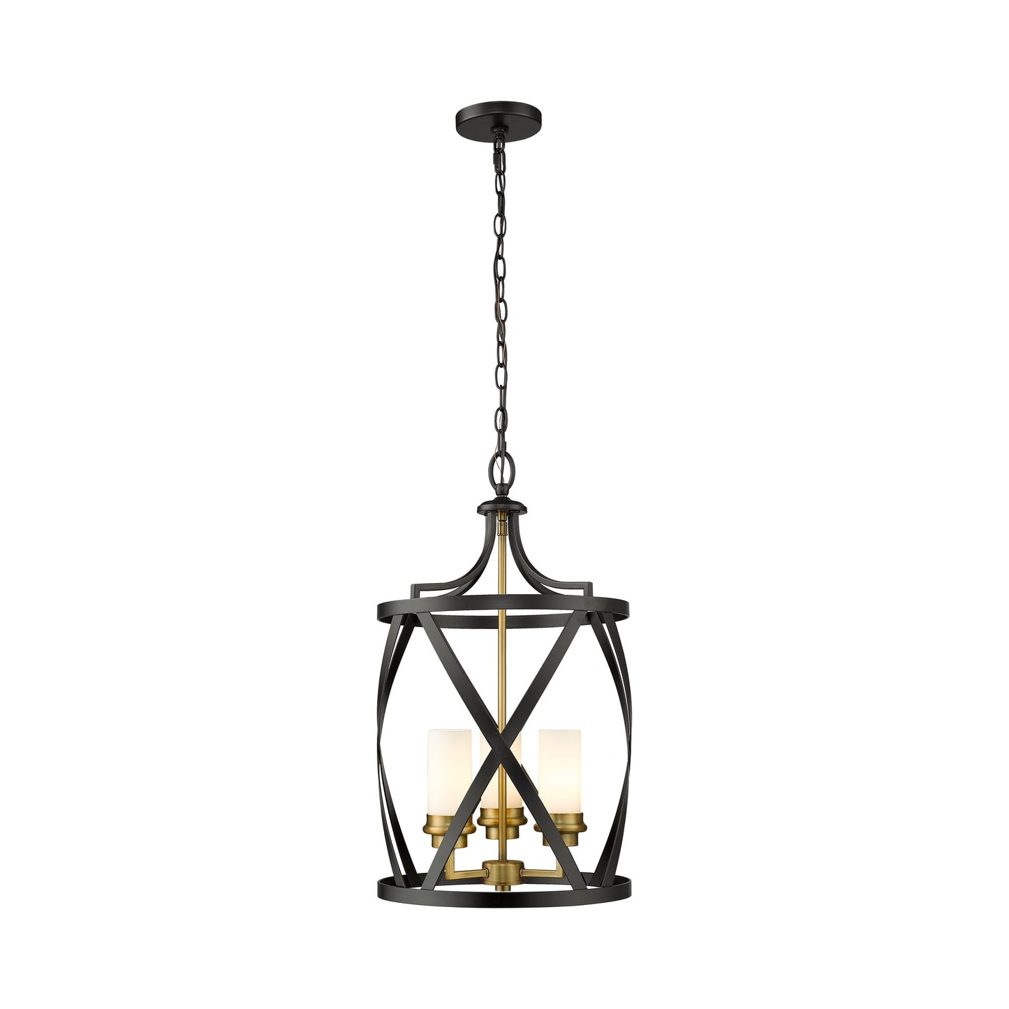 Malcalester Pendant Light in Matte Black/Olde Brass (3-Light).