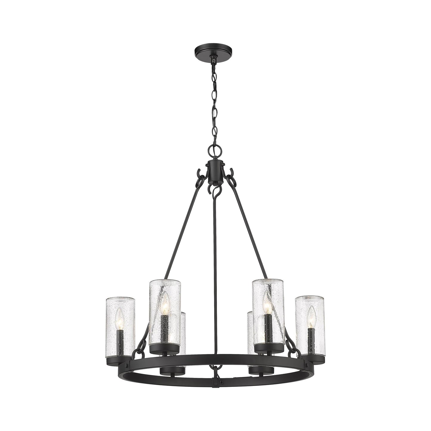 Marlow Outdoor Chandelier in Matte Black.
