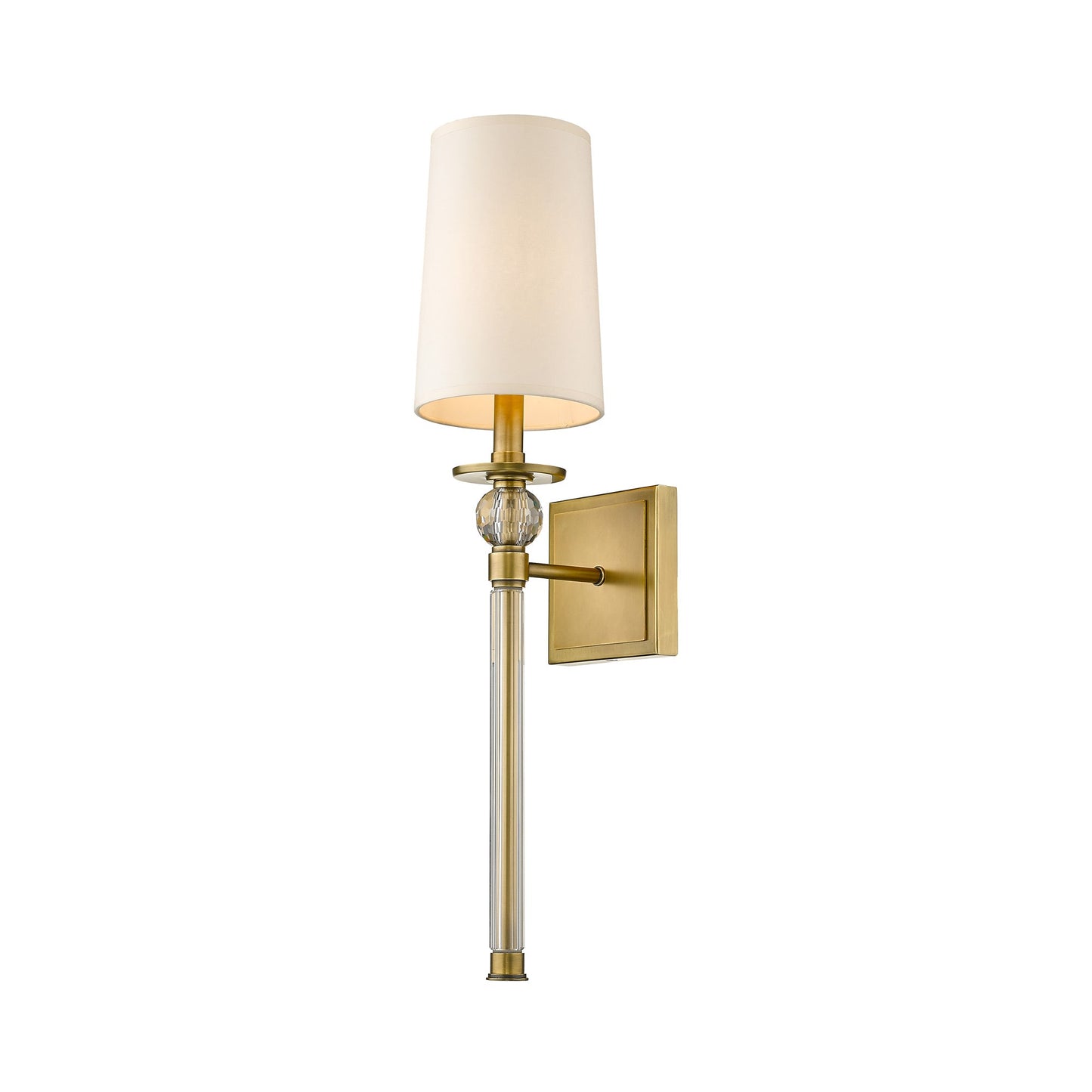 Mia Wall Light in Rubbed Brass/Beige.
