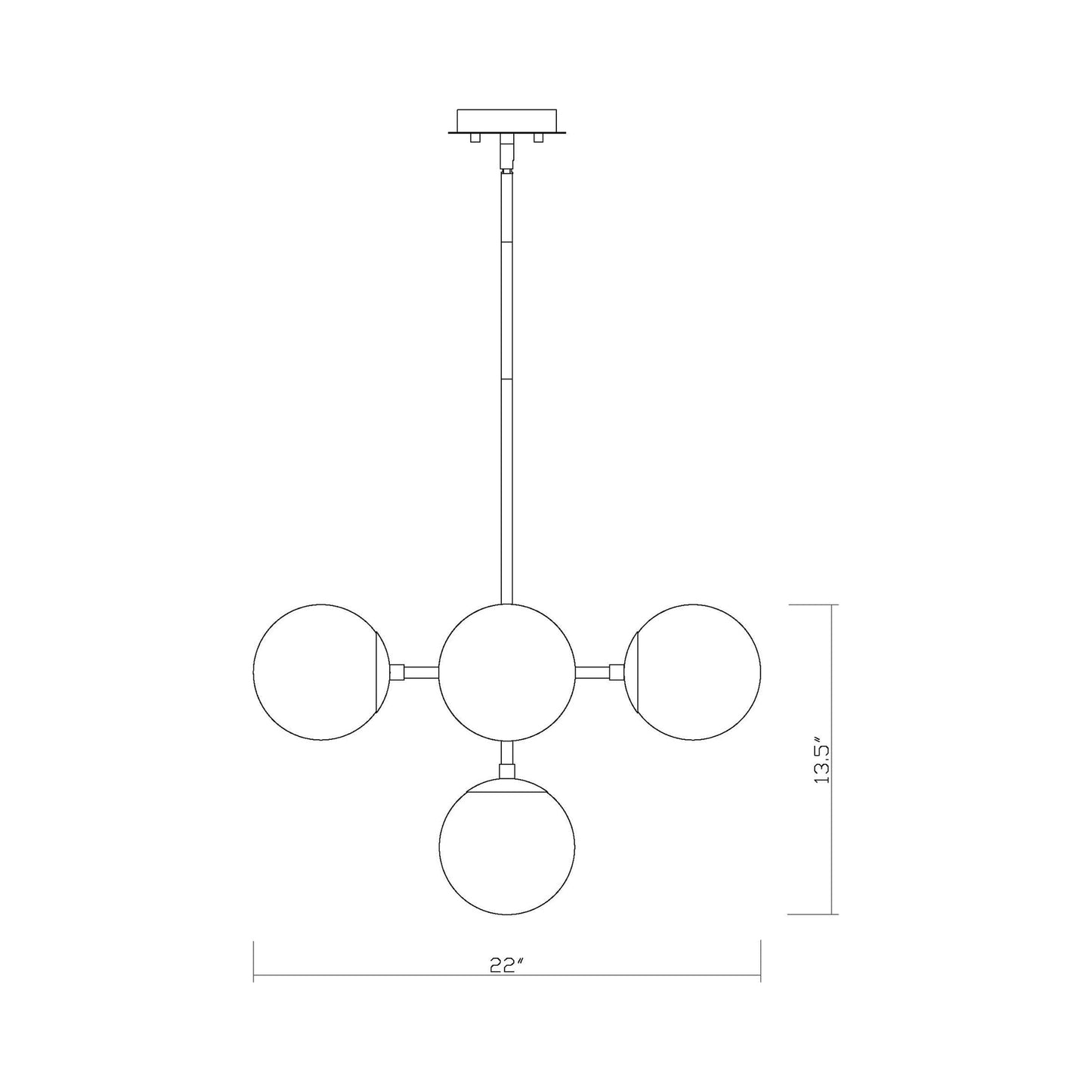 Midnetic Multi Pendant Light - line drawing.
