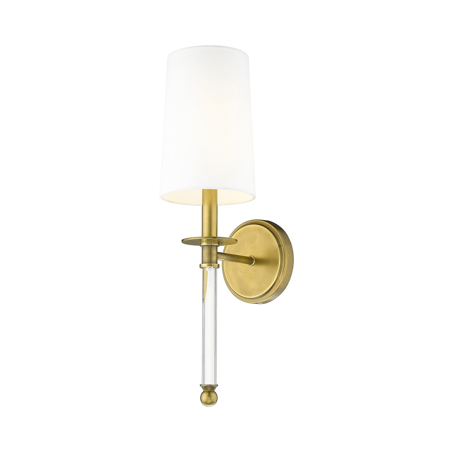 Mila Wall Light in Rubbed Brass/White.
