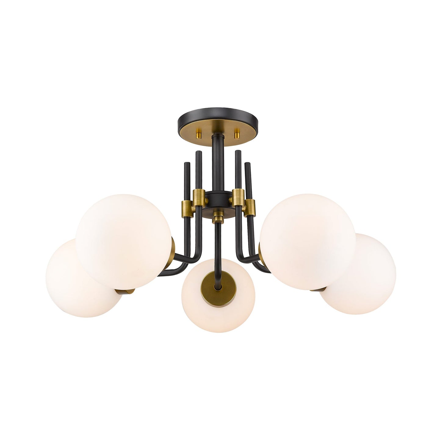 Parsons Semi Flush Mount Ceiling Light in Matte Black/Olde Brass (5-Light).