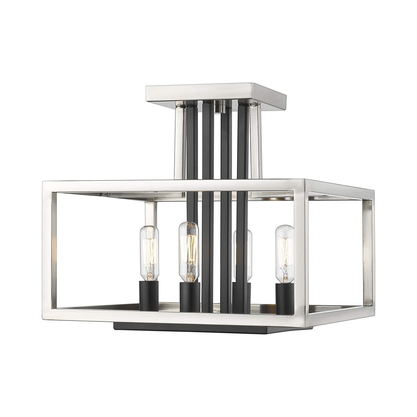 Quadra Semi Flush Mount Ceiling Light in Brushed Nickel/Black.