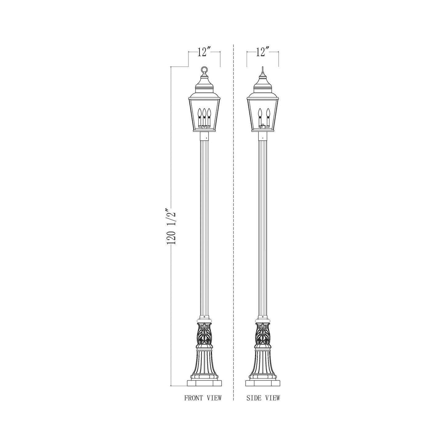 Raphael 518 Outdoor Post Light - line drawing.