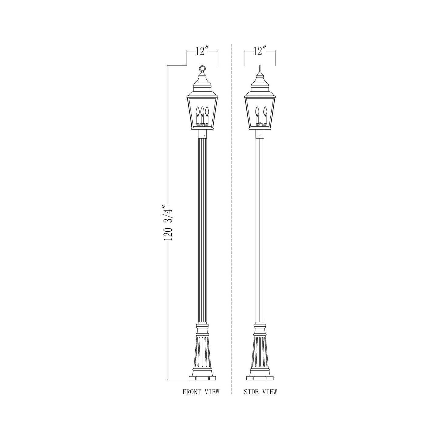 Raphael 519 Outdoor Post Light - line drawing.
