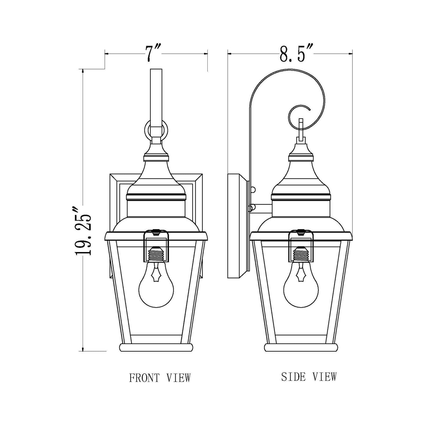 Raphael Single Outdoor Wall Light - line drawing.