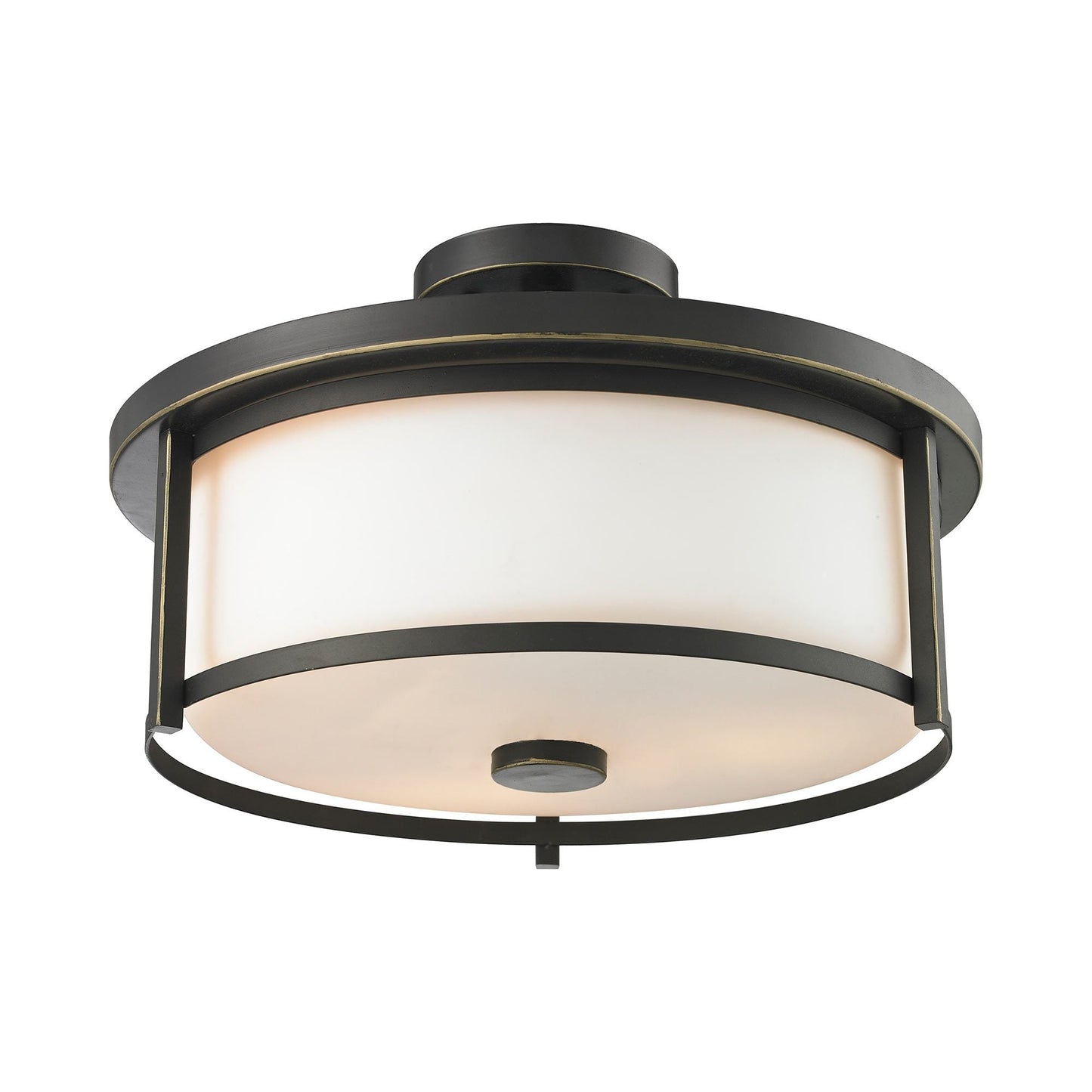 Savannah Semi Flush Mount Ceiling Light in Olde Bronze (15.75-Inch/Matte Opal).