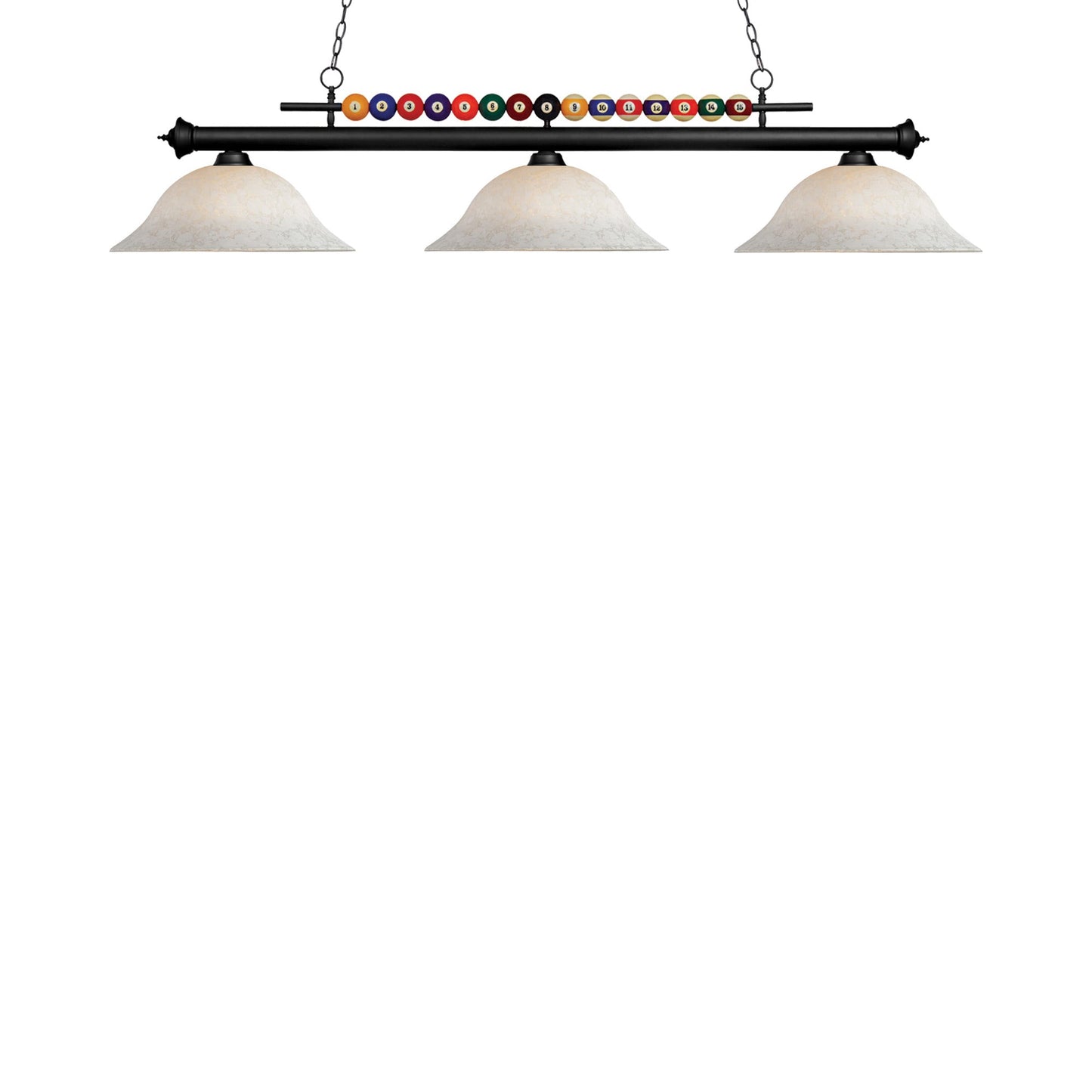 Shark Bowl Billiard Pendant Light in Matte Black/White Mottle.