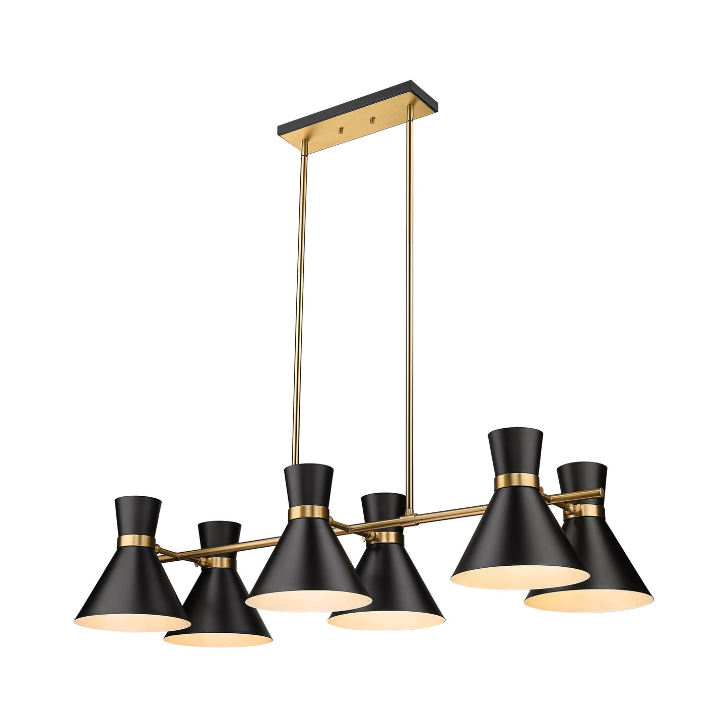 Soriano Linear Chandelier in Matte Black/Heritage Brass.