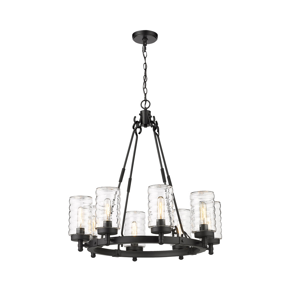 Tahoe Outdoor Chandelier in Matte Black.
