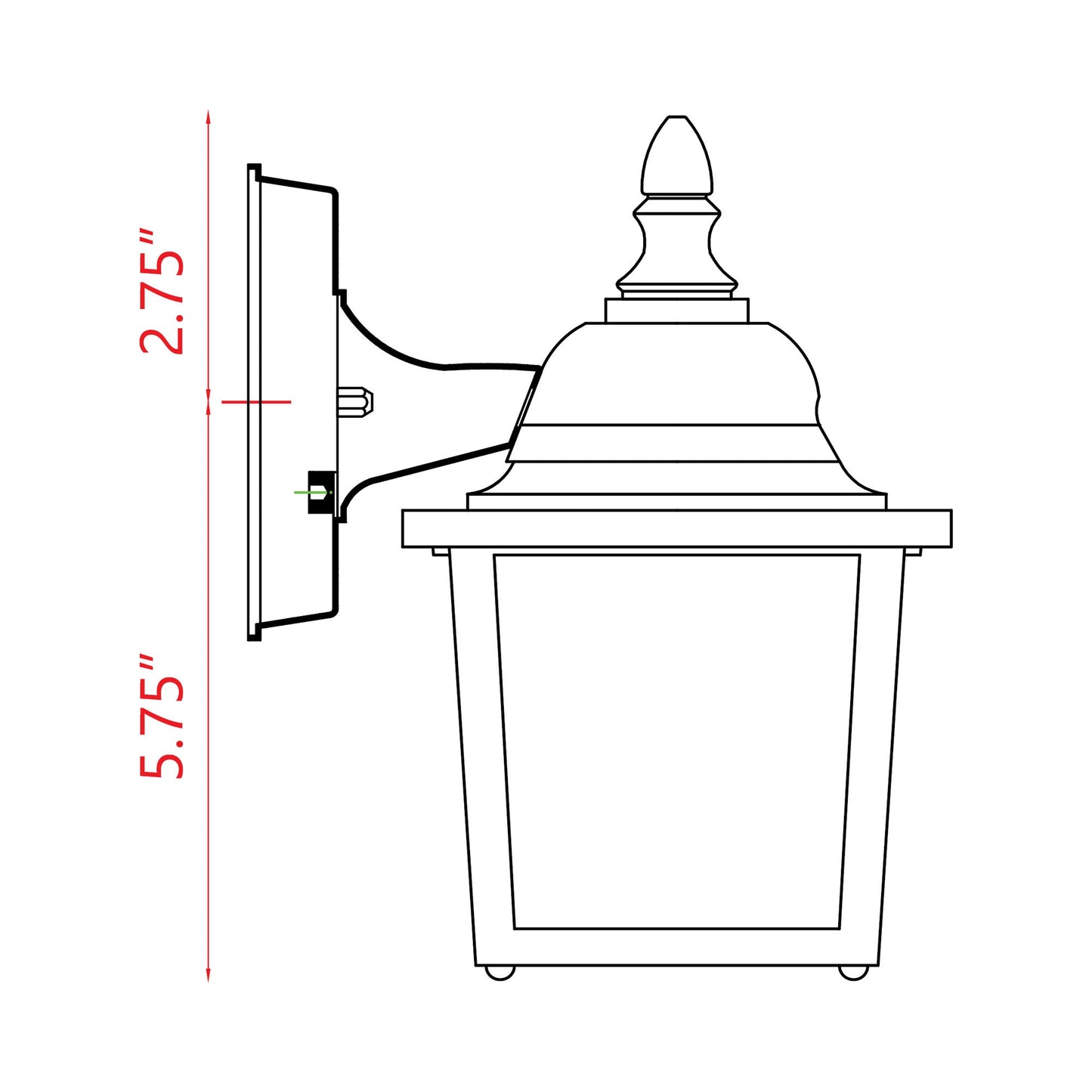 Waterdown Outdoor Glass Wall Light - line drawing.