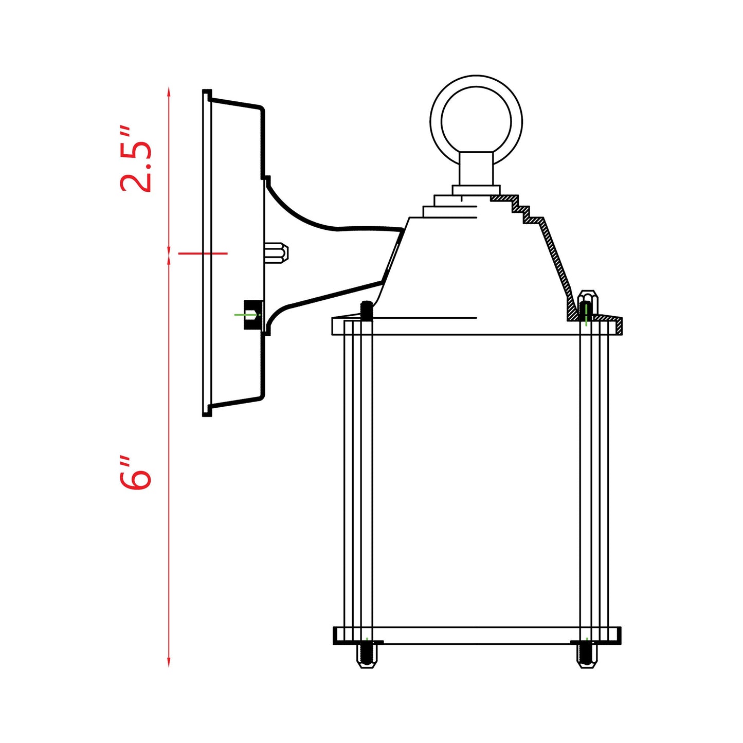 Waterdown Outdoor Rectangular Wall Light - line drawing.