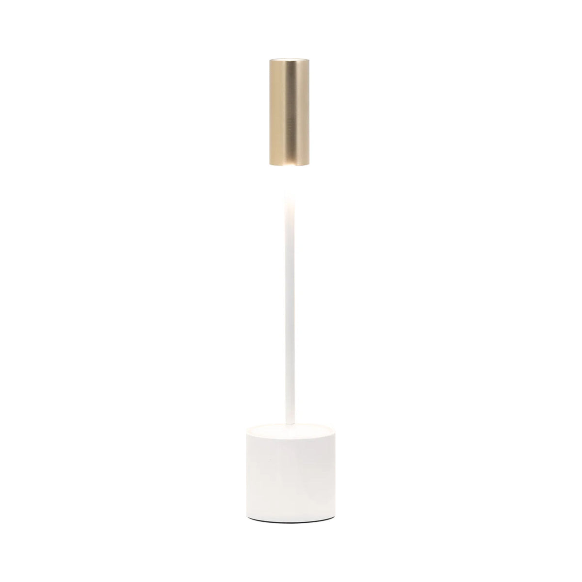 Carolina LED Rechargeable Table Lamp in Pearl White/Brushed Brass.