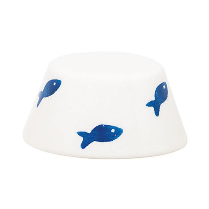 Mini Ceramic Lamp Shade For Swap Table Lamps in White with Light Blue Fish.