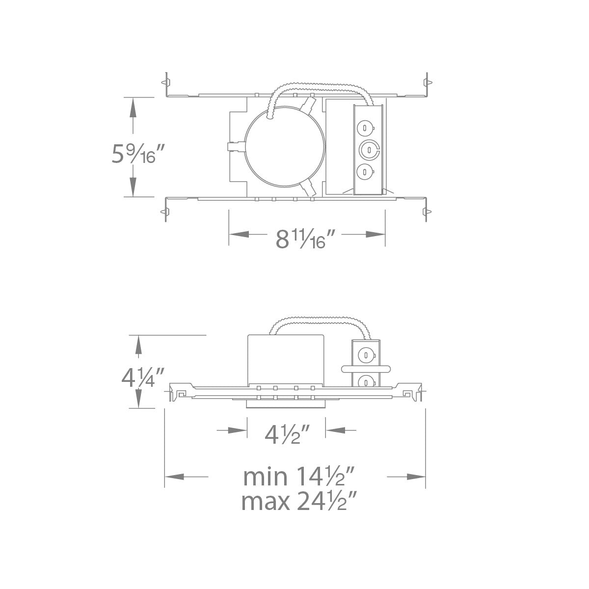 2.5 Inch Low Voltage New Construction Non-IC LED Recessed Housing - line drawing.