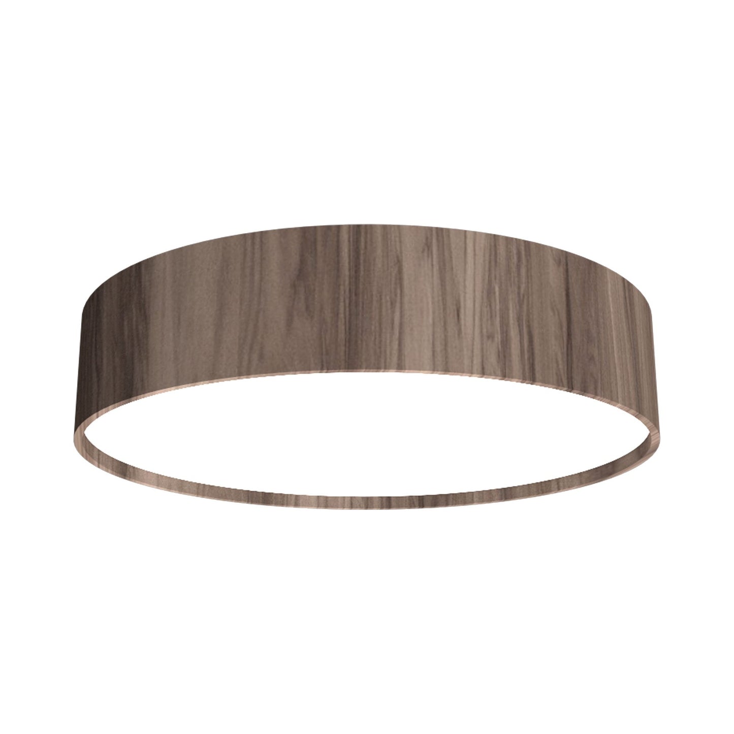 Cylindrical LED Flush Mount Ceiling Light in American Walnut.