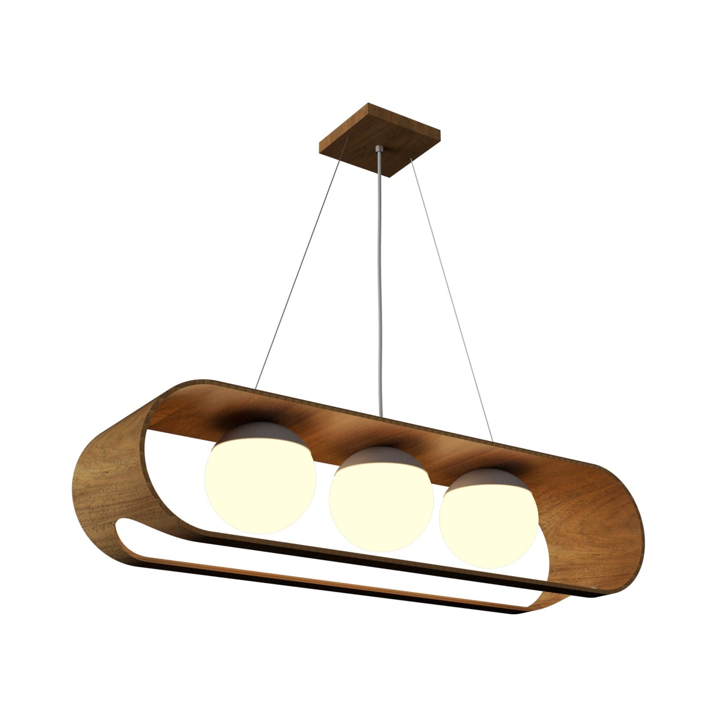 Sfera Linear Pendant Light in Teak.
