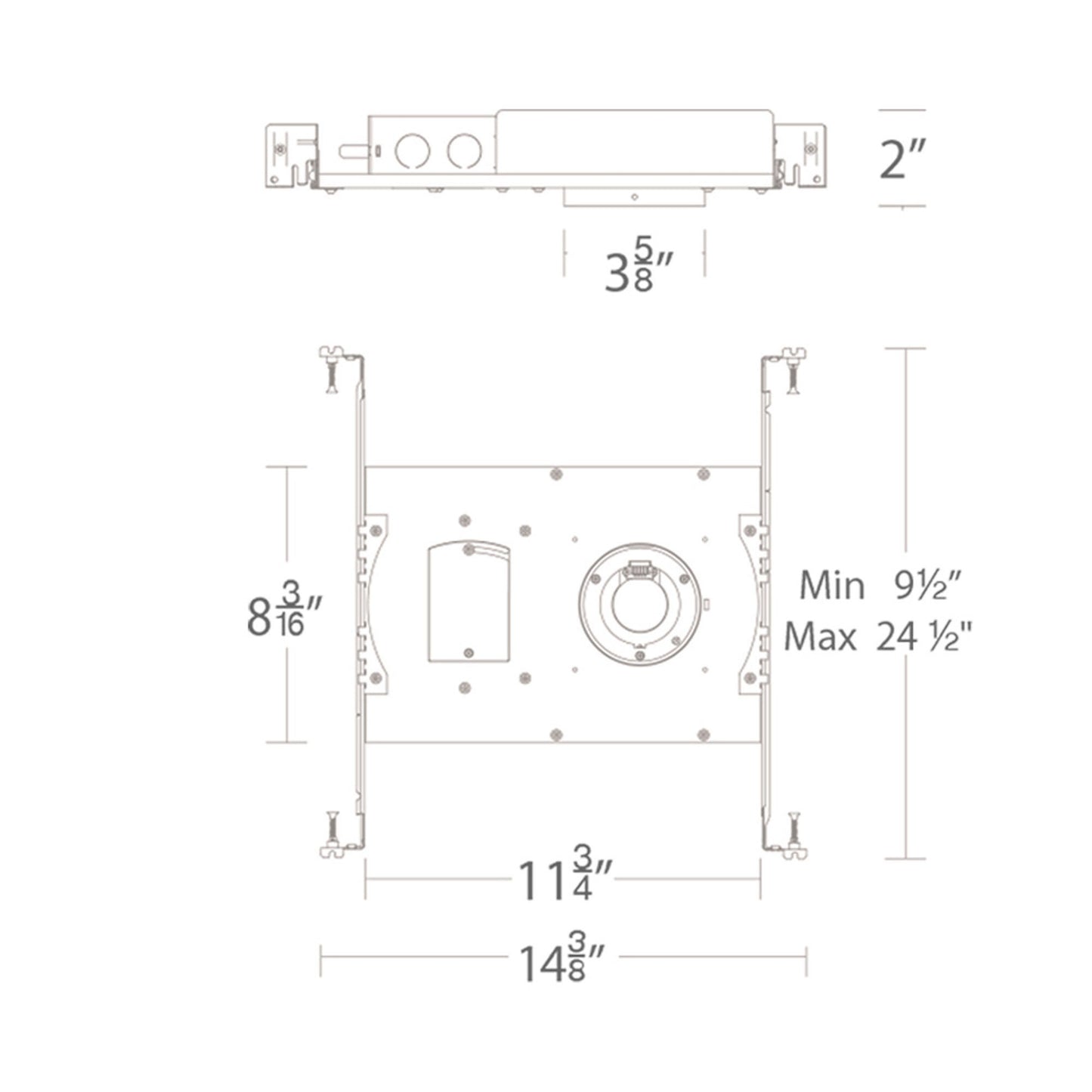 Aether 2 Inch Shallow Recessed Housing - line drawing.