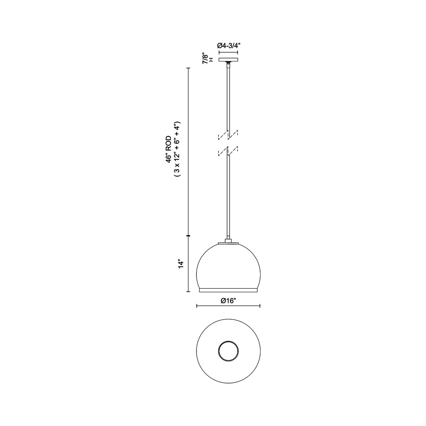Coast Pendant Light - line drawing.