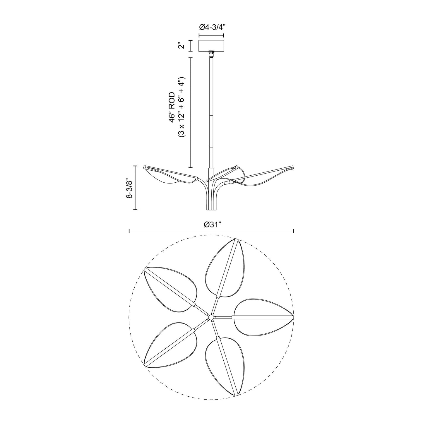 Flora LED Pendant Light - line drawing.
