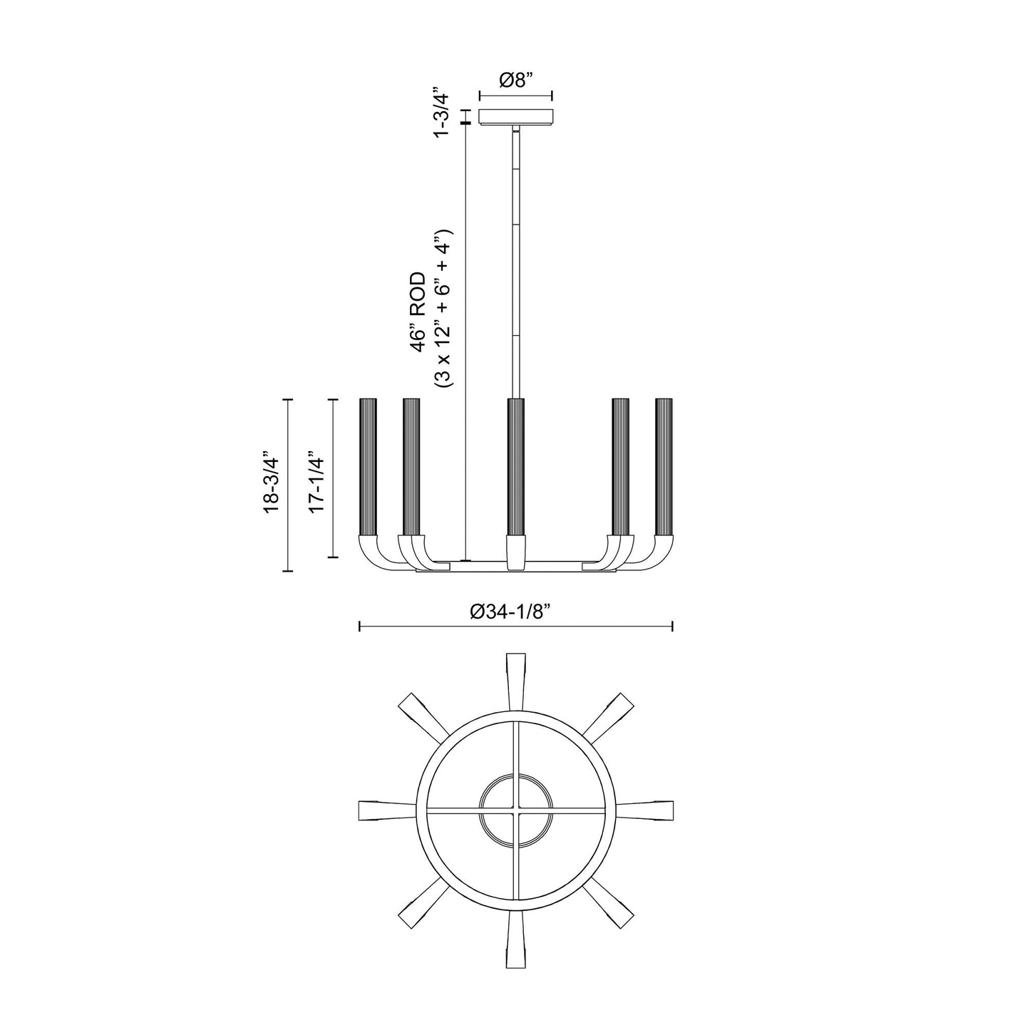 Flute Chandelier - line drawing.