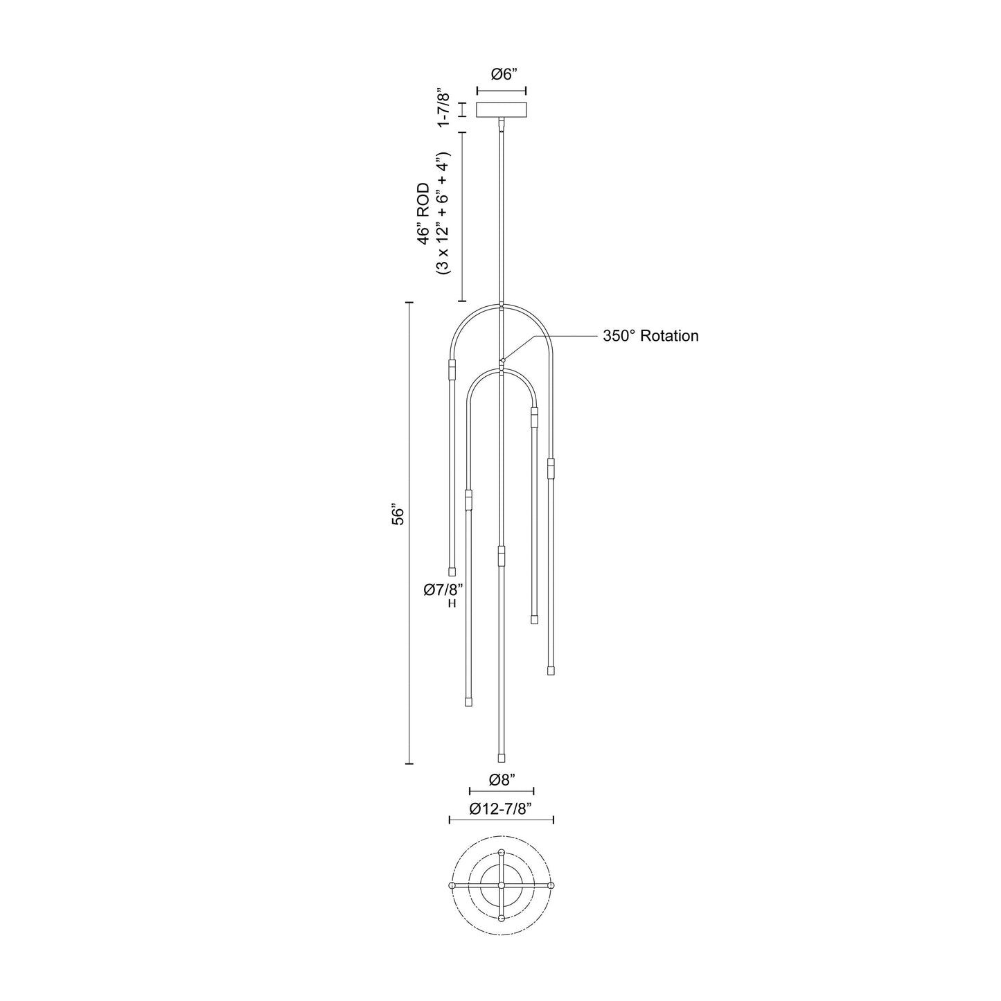 Honour LED Multi Light Pendant Light - line drawing.