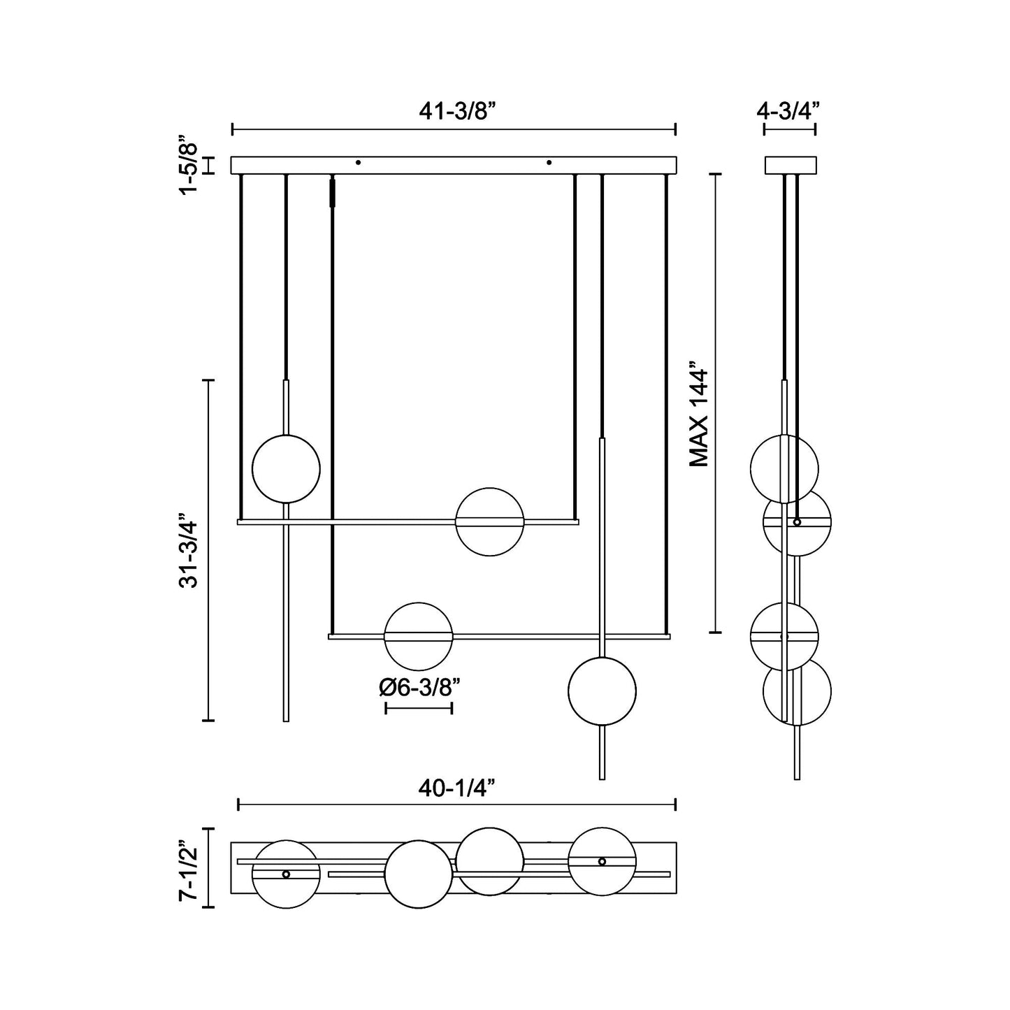 Tagliato LED Linear Chandelier - line drawing.