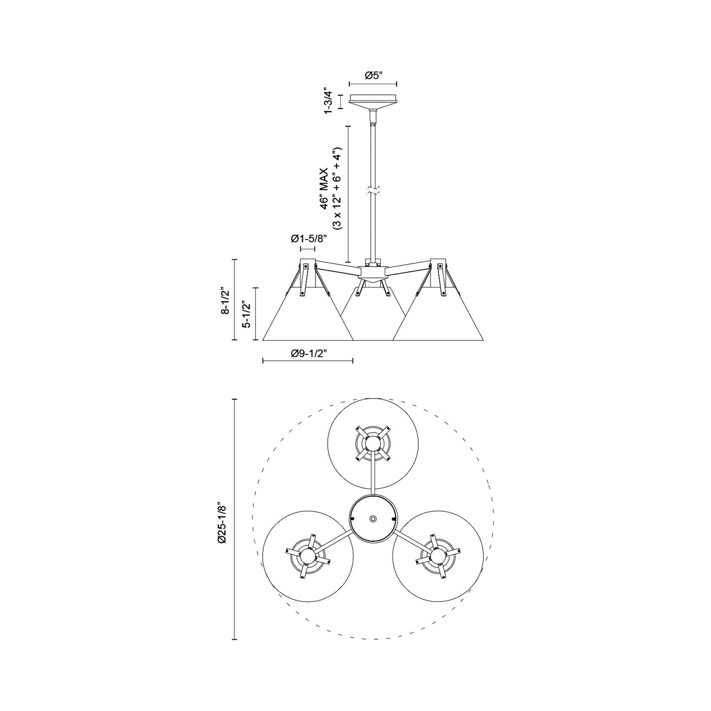 Archer Chandelier - line drawing.