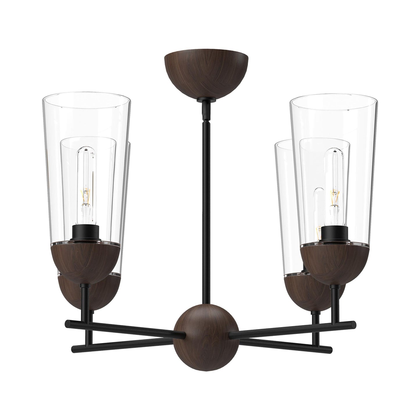Emil Chandelier in Matte Black/Walnut.
