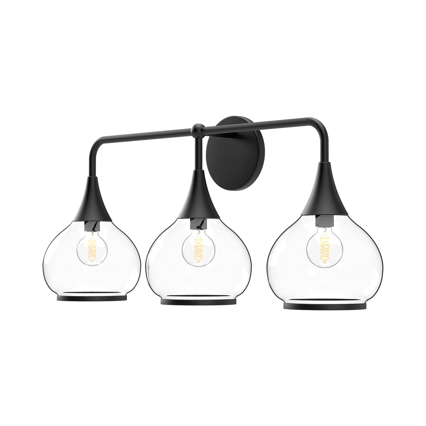 Hazel Vanity Wall Light in Matte Black/Clear Glass (3-Light).