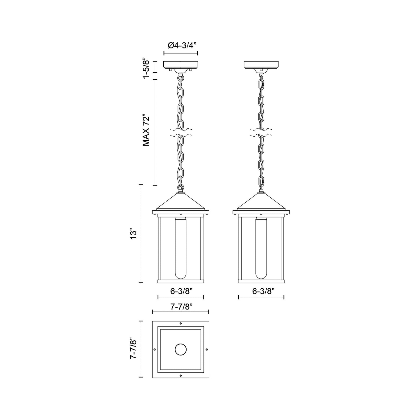 Larchmont Outdoor Pendant Light - line drawing.