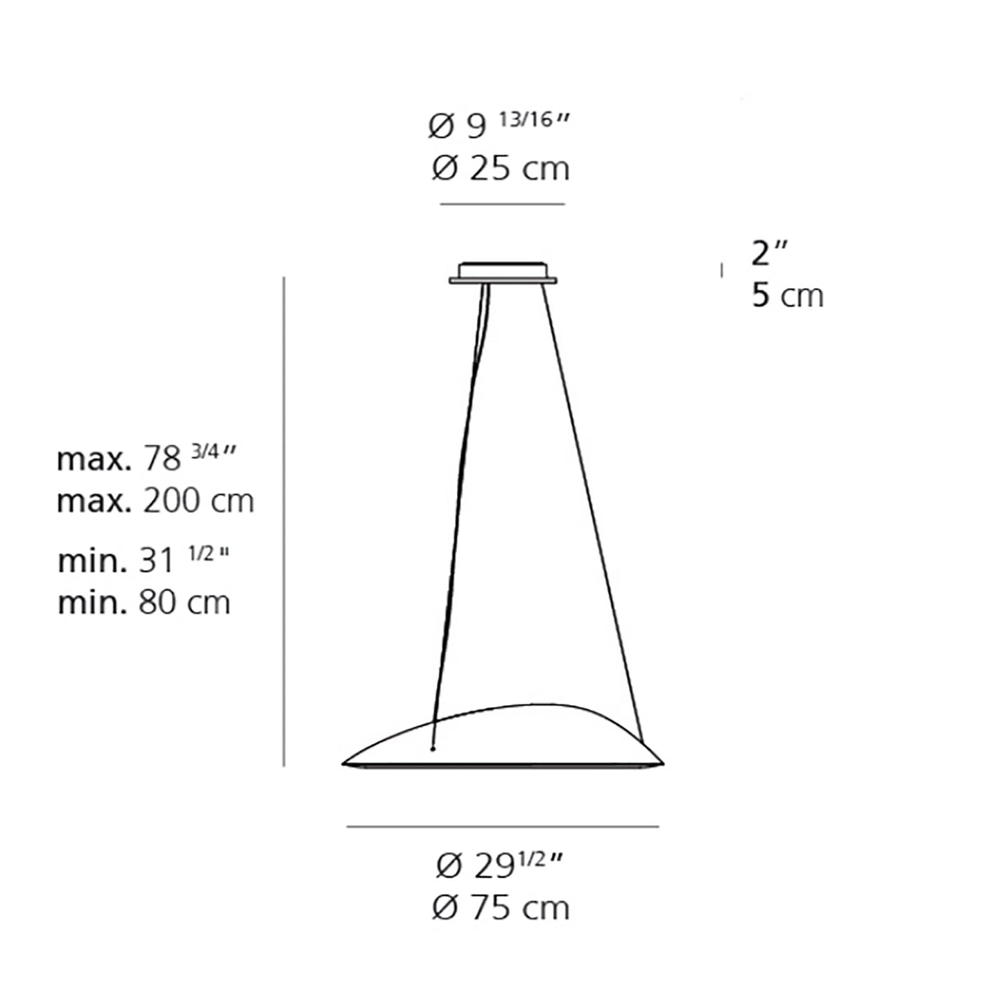 Ameluna Suspension Light - line drawing.