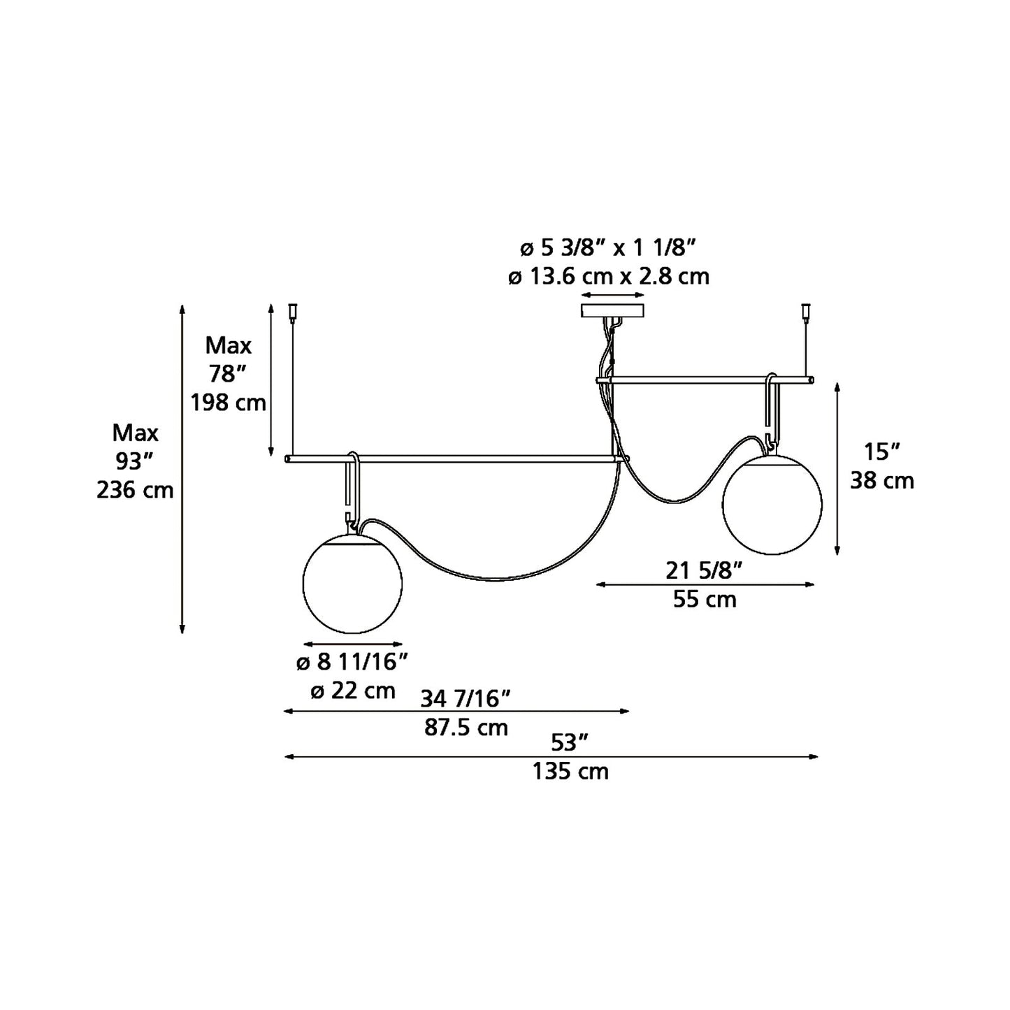 NH S3 LED Suspension Light - line drawing.