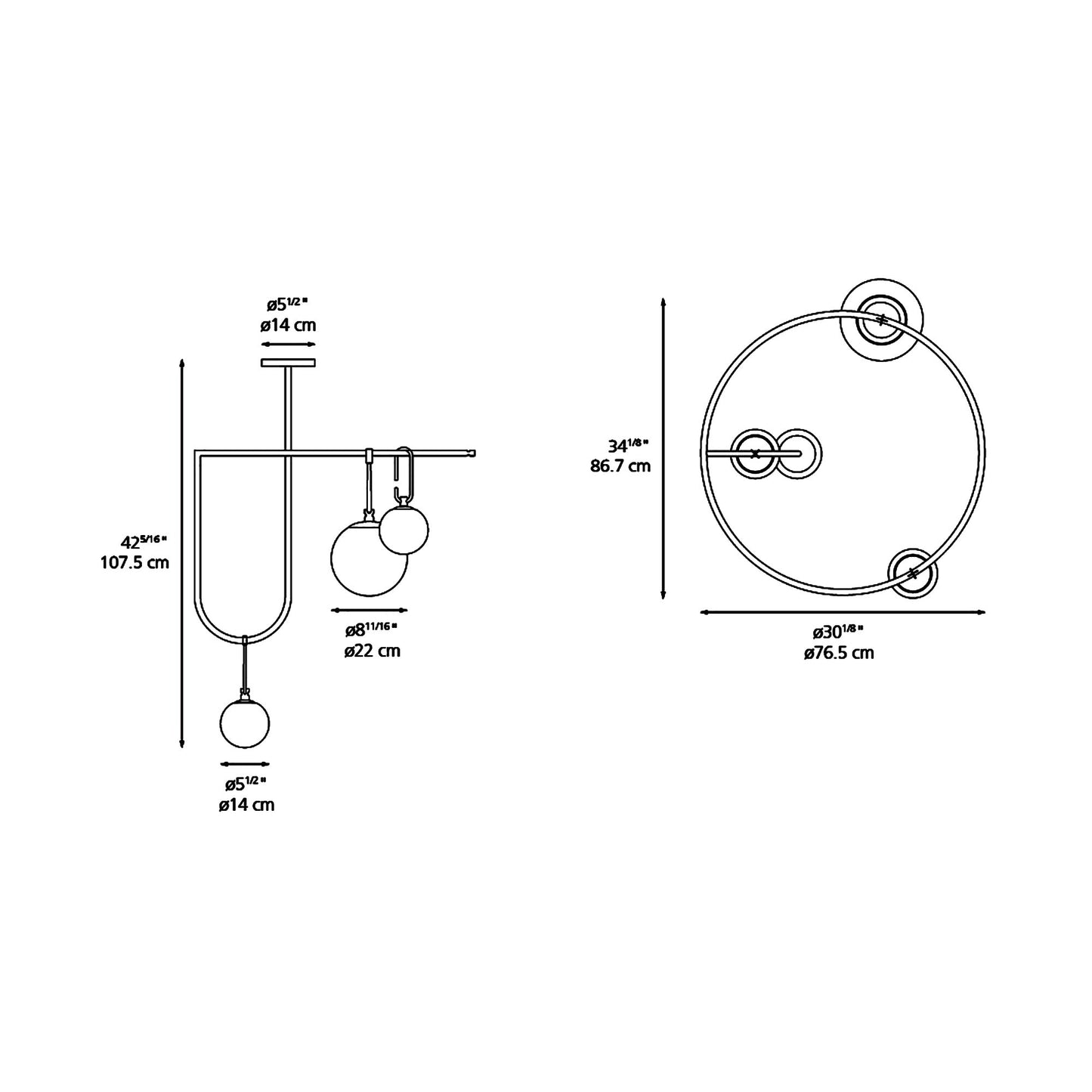 NH S4 Circular LED Suspension Light - line drawing.