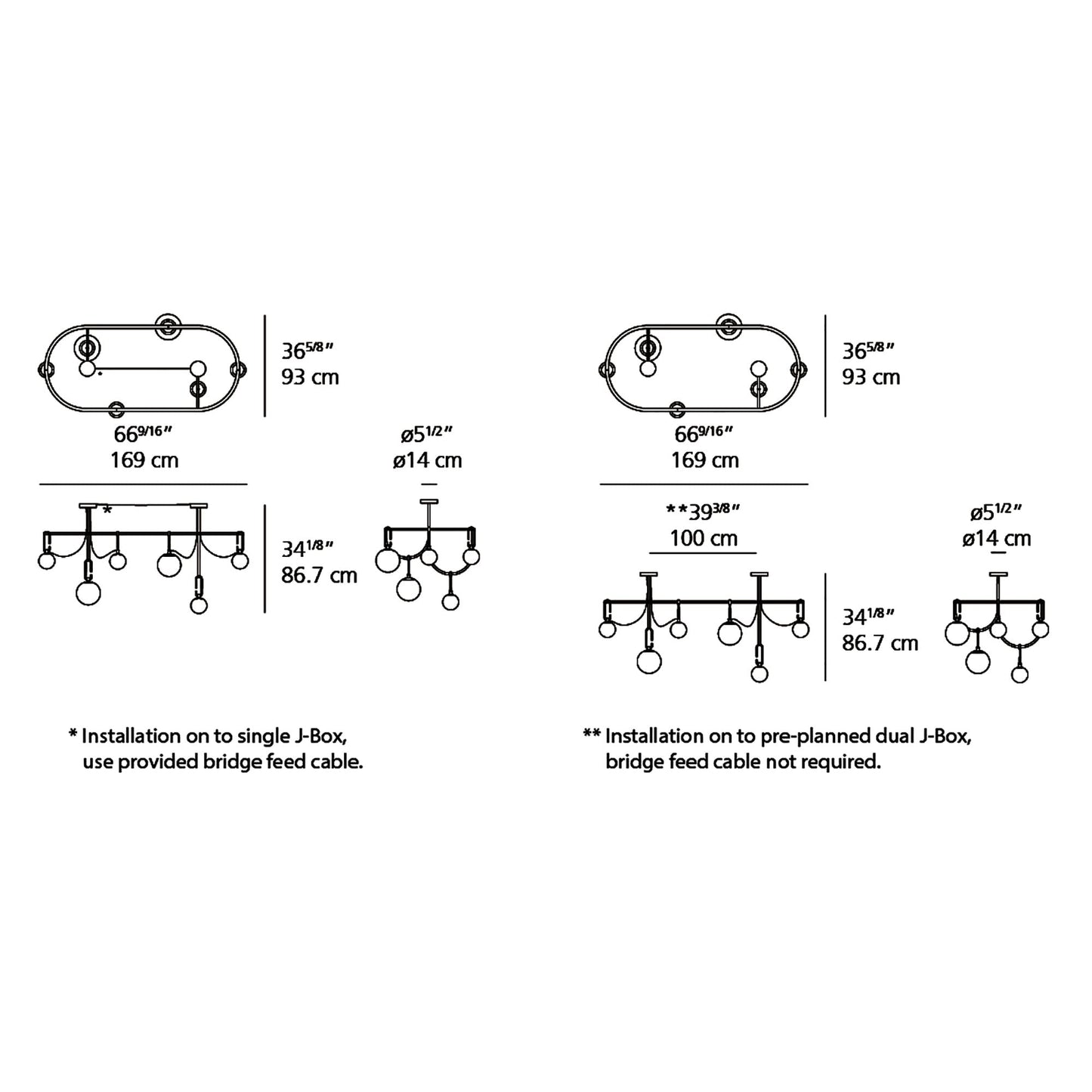 NH S5 Elliptic LED Suspension Light - line drawing.