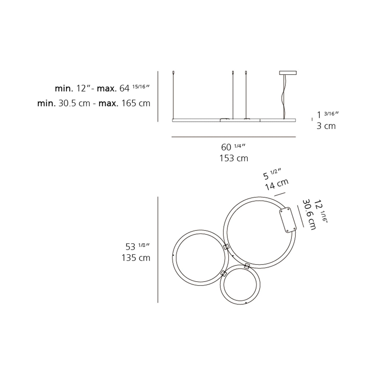 Ripple LED Cluster Pendant light - line drawing.
