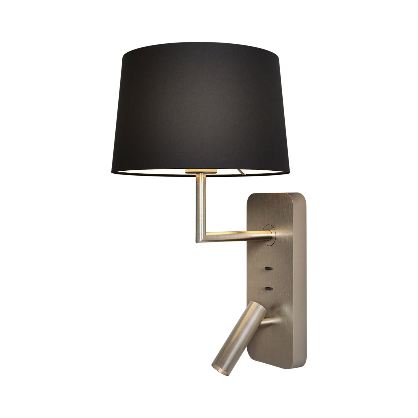 Side by Side Reading Wall Light in Matt Nickel/Black without USB (Tapered Round 250).