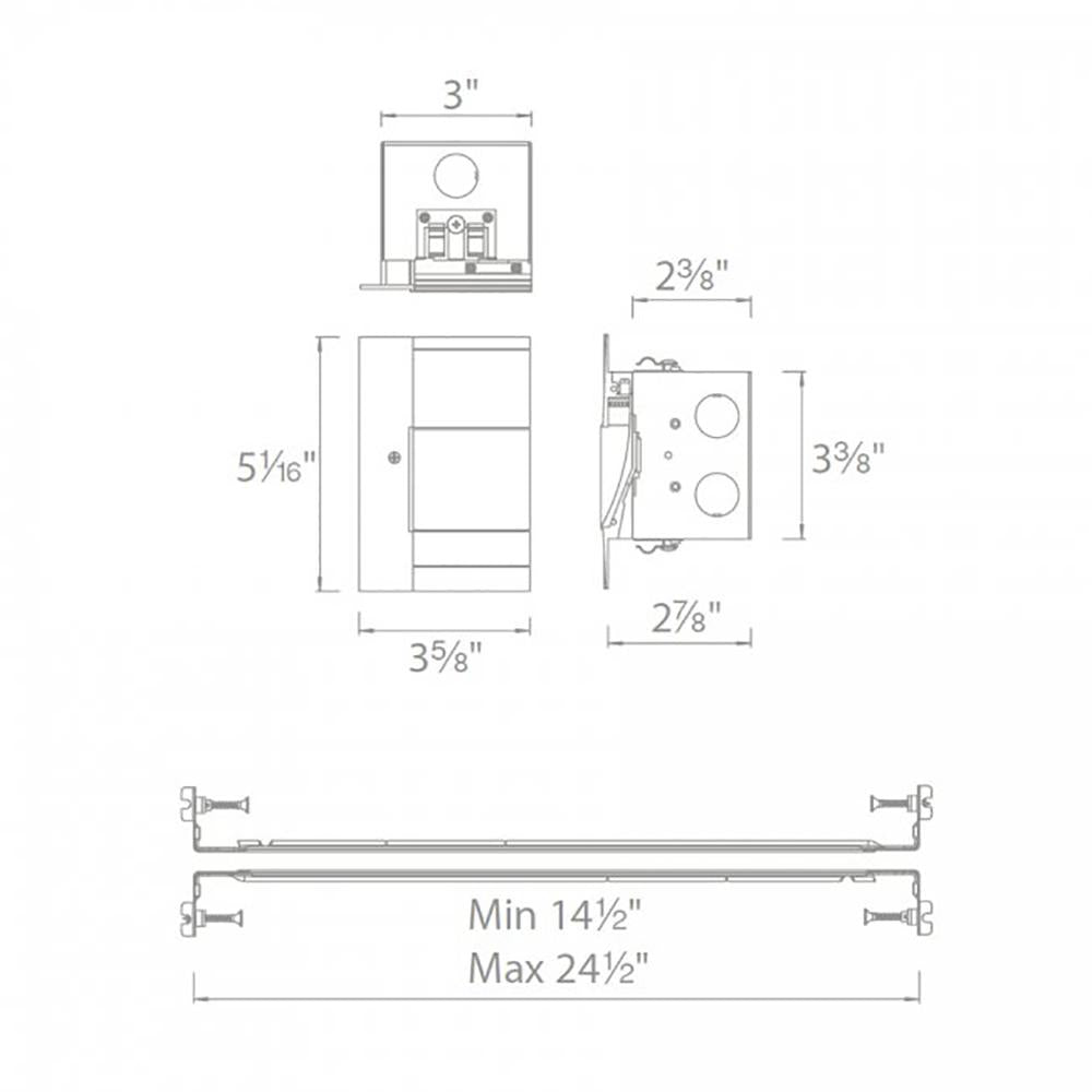 Asymmetrical Architectural LED Channel Power Feed - line drawing.