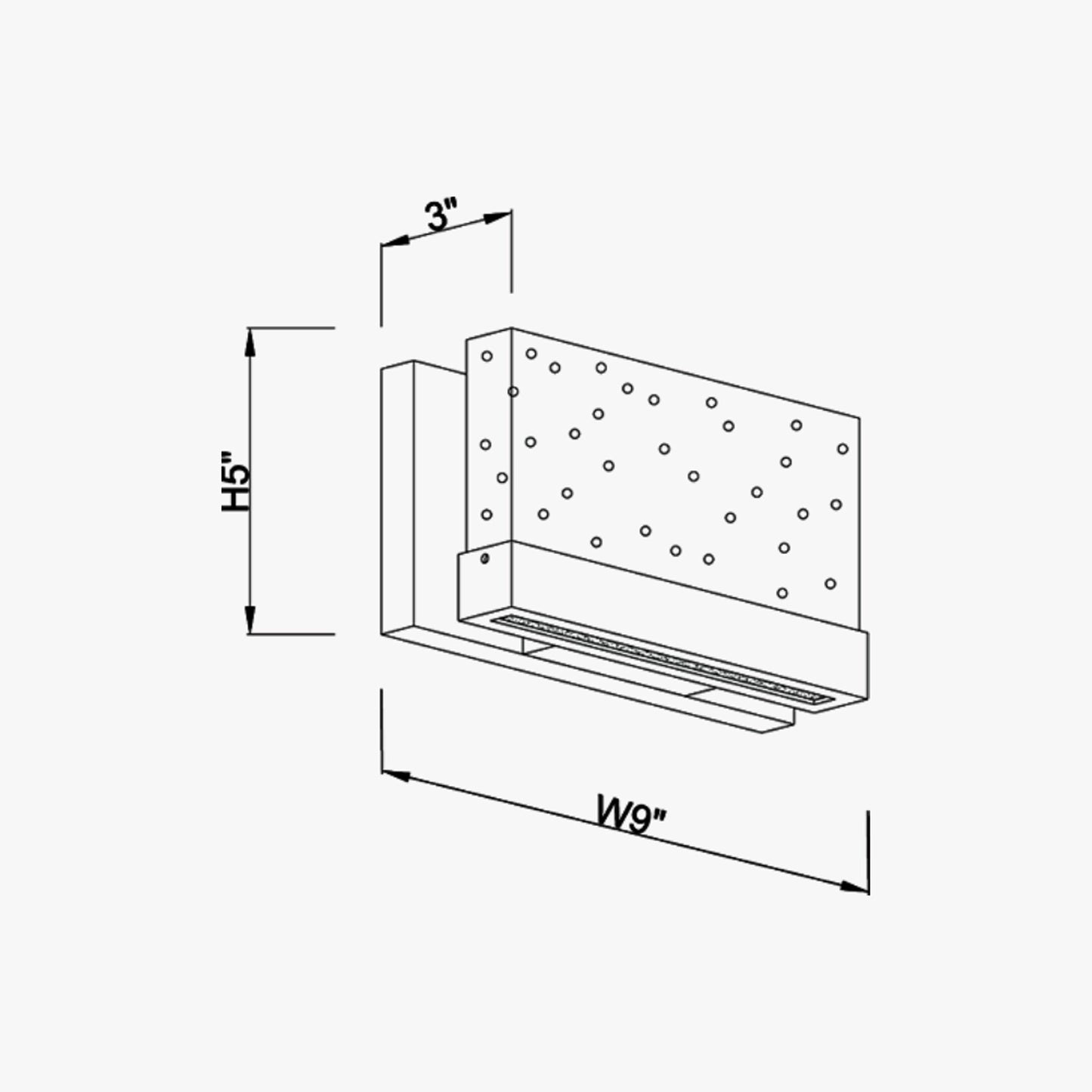 Glacier Horizontal LED Wall Light - line drawing.