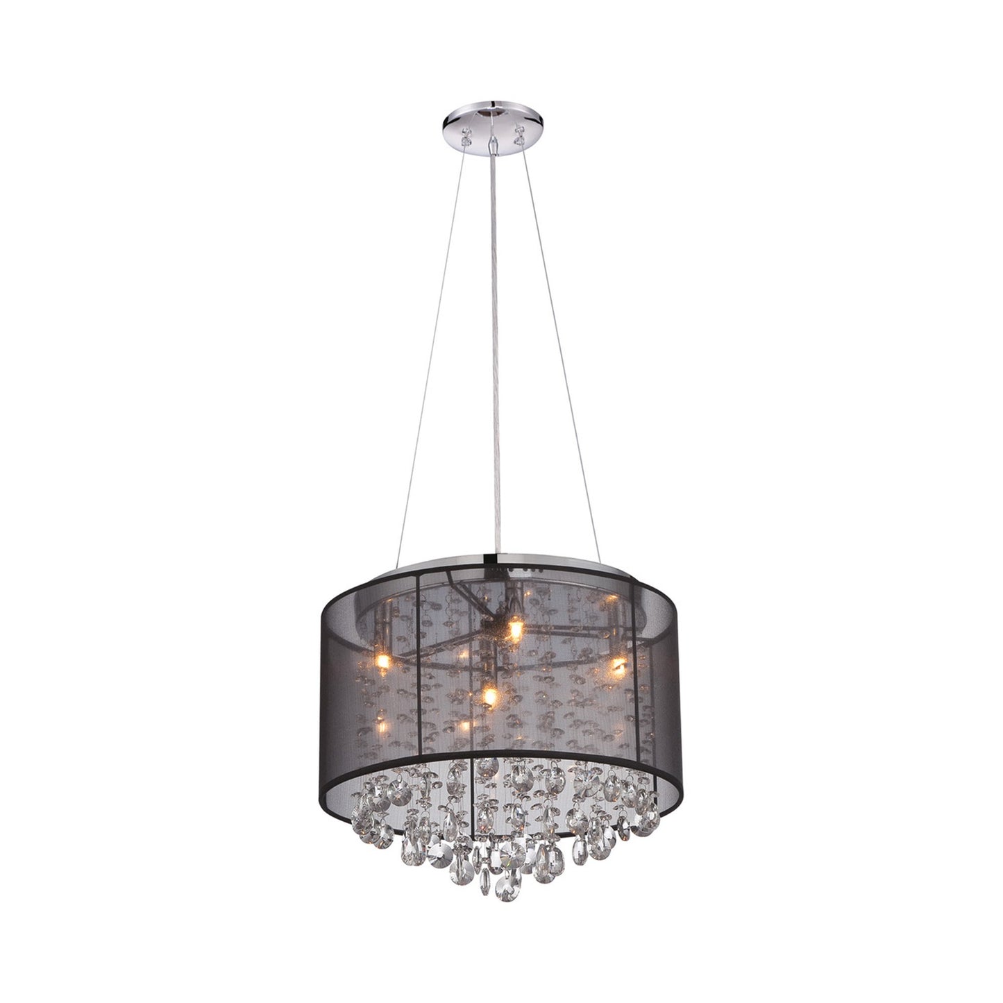 Riverside Dr. Drum Pendant Light in Black Organza Silk (4-Light).
