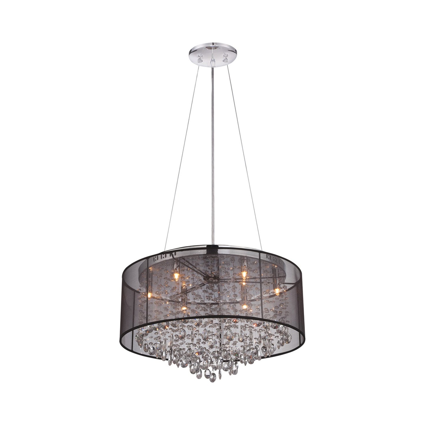 Riverside Dr. Drum Pendant Light in Black Organza Silk (6-Light).