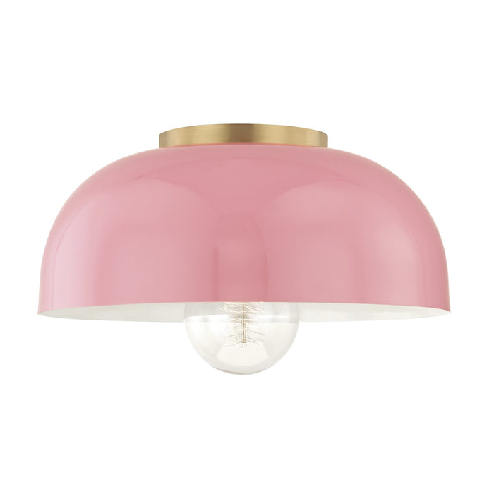Avery 1-Light Semi-Flush Mount Ceiling Light in Aged Brass / Pink (Large).